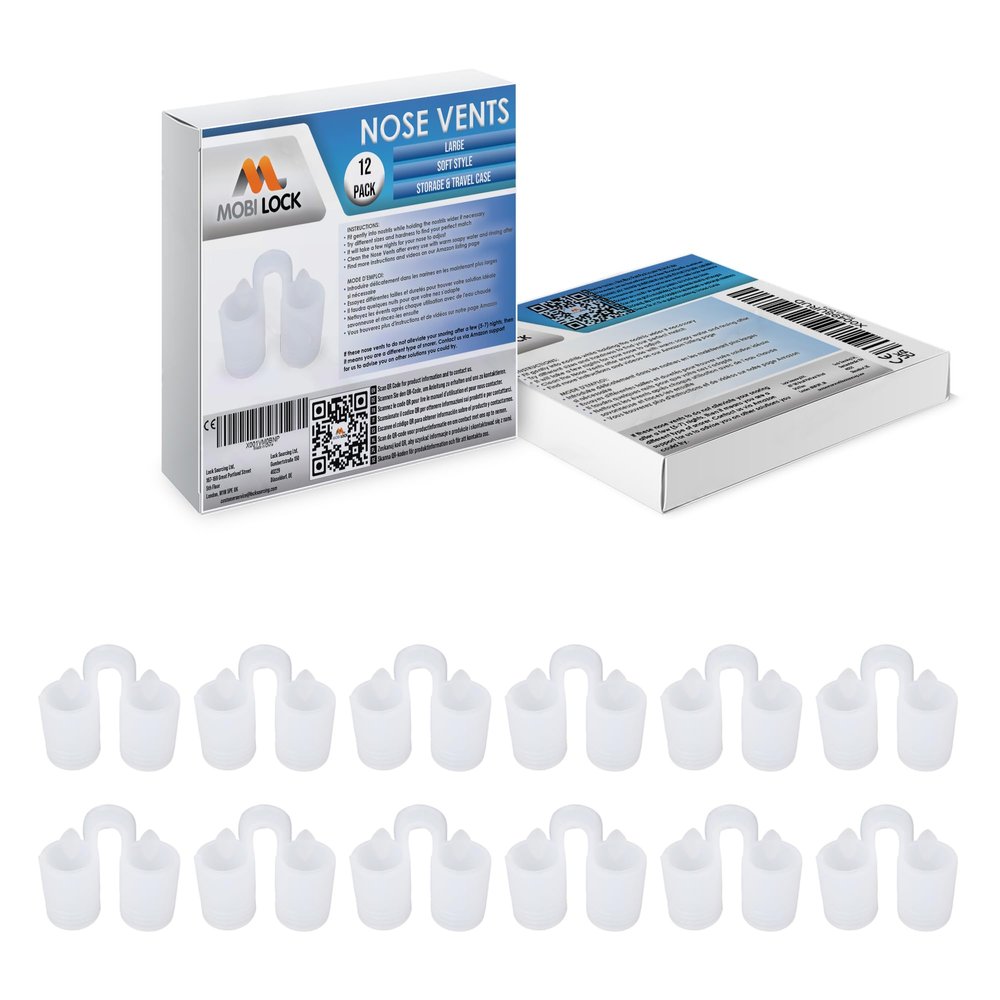 Nose Vent Sinus Relief Dilator (Pack of 12 Large Size) Soft Vents - A Simple Solution for Nasal Snorers - Reusable Snoring Device to enjoy a peaceful night's sleep - by Mobi Lock