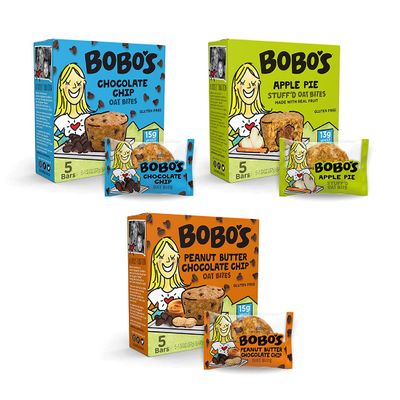 Bobo's Oat Bites Stuffd Variety Pack, (Chocolate Chip, Peanut Butter Chocolate Chip and Apple Pie) Pack of 15 (1.3 oz Bites) 5 of each, Gluten Free Whole Grain Rolled Oats