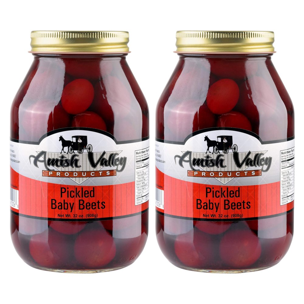 Amish Valley Products Pickled Baby Beets 32oz. Glass Jar (2 Quart Jars - 32 oz)
