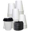 EcoQuality Medium 12oz White Paper Coffee Cups with Black Lids - (300 Count) Disposable Paper Coffee Cups - Hot Drink, Tea, Coffee, Cappuccino, Hot Chocolate, Chai, Chai Latte, Office,Travel view 1