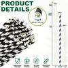 10.25" Long Disposable Paper Drinking Straws, 0.24" Diameter - Black/White Striped, Pack of 100 view 3