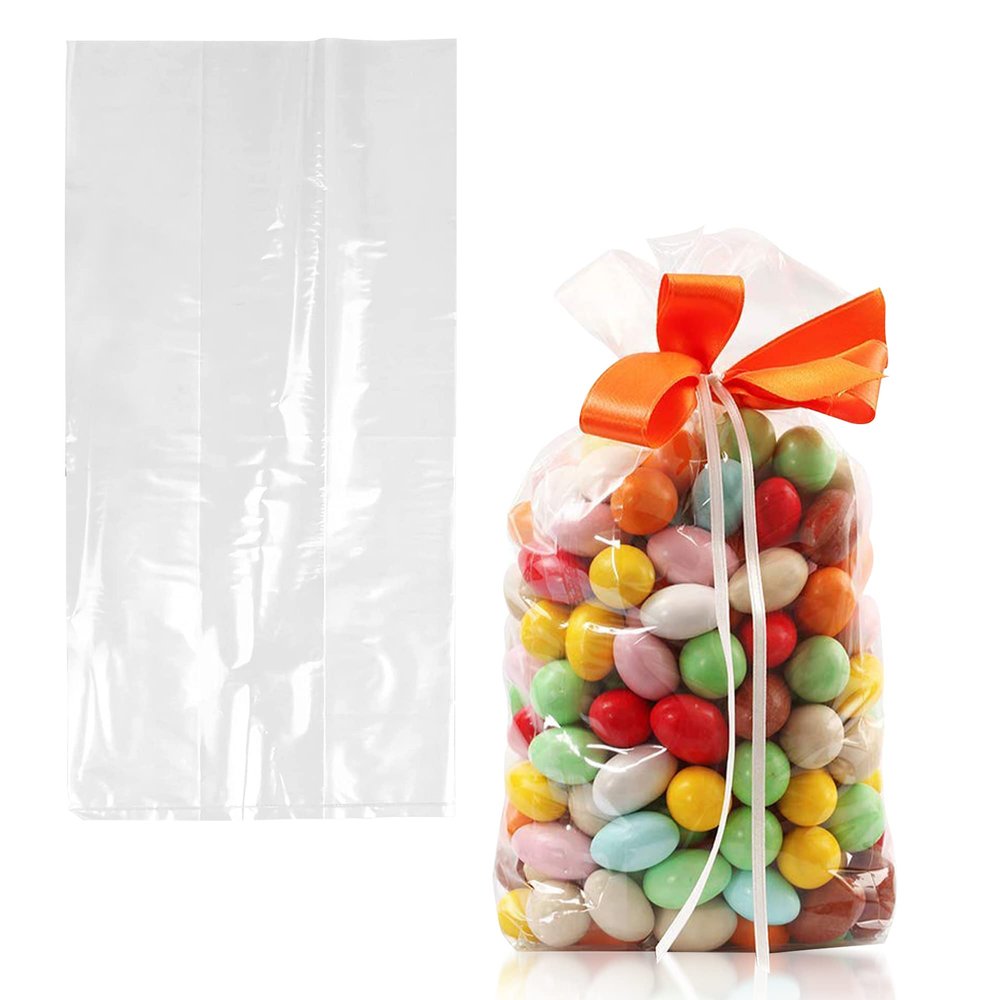 APQ Supply Clear Gusseted Poly Bags, 4 x 2 x 12 Inches. Pack of 1000 Side Gusseted Plastic Bags with Open Top. Crystal Clear Baggies for Treats. Tear-Resistant 2 Mil Polyethylene Flat Bottom Bag