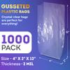 APQ Supply Clear Gusseted Poly Bags, 4 x 2 x 12 Inches. Pack of 1000 Side Gusseted Plastic Bags with Open Top. Crystal Clear Baggies for Treats. Tear-Resistant 2 Mil Polyethylene Flat Bottom Bag view 2