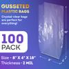 APQ Clear Gusseted Poly Bags, 8 x 4 x 18 Inches. Pack of 100 Waterproof Side Gusseted Plastic Bags with Open Top. 2 Mil Thick Flat Bottom Clear Bag for Packaging Popcorn, Cookies, Bread view 2