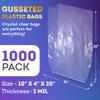 APQ Supply Clear Gusseted Poly Bags, 10 x 4 x 20 Inches. Pack of 1000 Side Gusseted Plastic Bags with Open Top. Crystal Clear Baggies for Treats. Tear-Resistant 2 Mil Polyethylene Flat Bottom Bag view 2