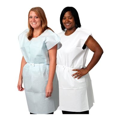 Pro Advantage NDC P750023 Exam Gown with Traditional Front/Back Opening, Tissue/Poly/Tissue, White, 30" x 42" Size (Pack of 50)