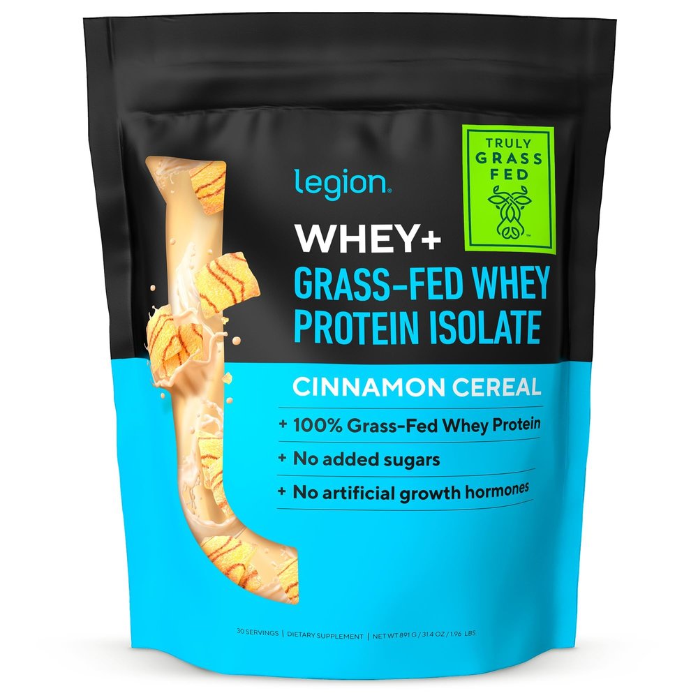 LEGION Whey+ Protein Whey Isolate from Grass Fed Cows (Cinnamon Cereal, 30 Servings) - Whey Protein Isolate Powder Low Calorie, Non-GMO, Sugar Free, Lactose and Gluten Free, All Natural Protein Powder