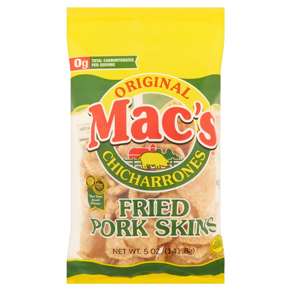 Macs Original Pork Skins - Low Carb, Keto Friendly Snack - Crunchy Chicharrones / Pork Rinds (5oz bags, 8ct)