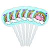 Cute Unicorn Pig with Rainbow Cupcake Picks Toppers Decoration Set of 6 view 1