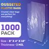 APQ Supply Clear Gusseted Poly Bags, 8 x 4 x 18 Inches. Pack of 1000 Side Gusseted Plastic Bags with Open Top. Crystal Clear Baggies for Treats. Tear-Resistant 2 Mil Polyethylene Flat Bottom Bag view 2