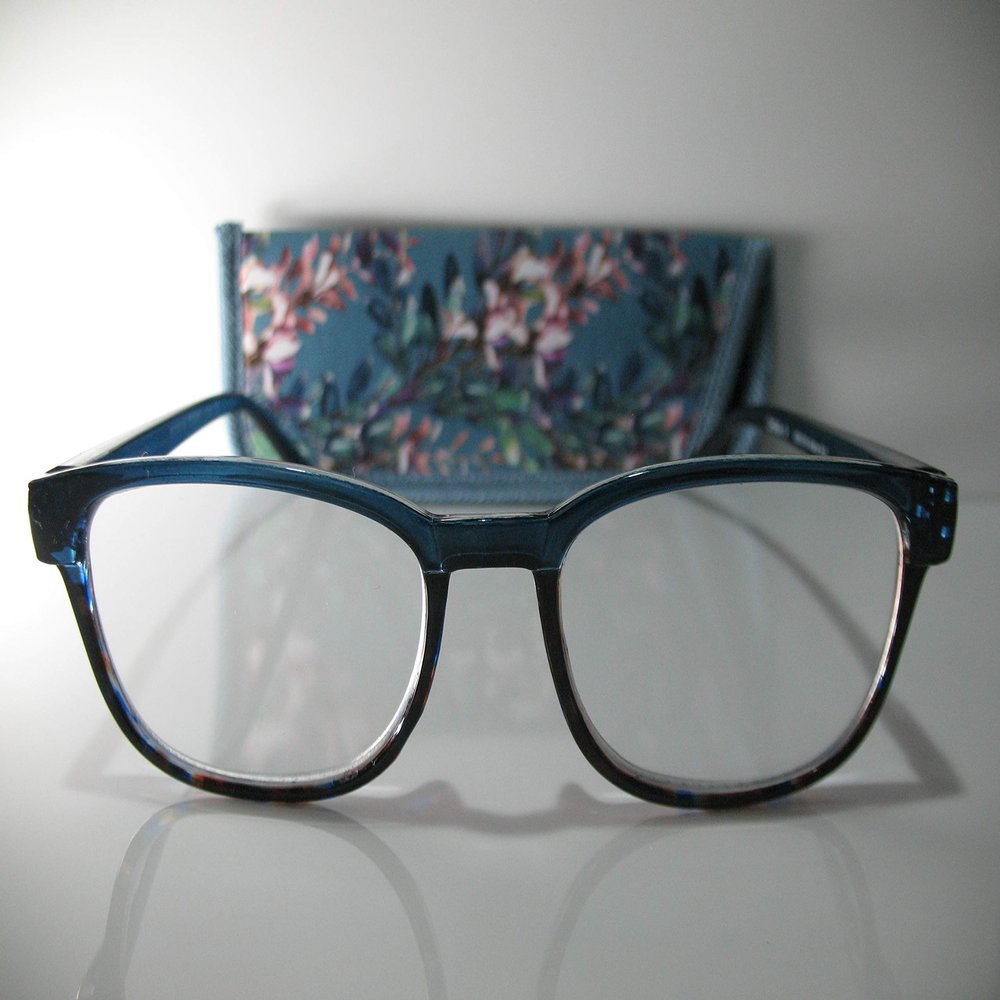 Foster Grant Misha Blue Multicolor Flower Reading Glasses w/Case +2.50