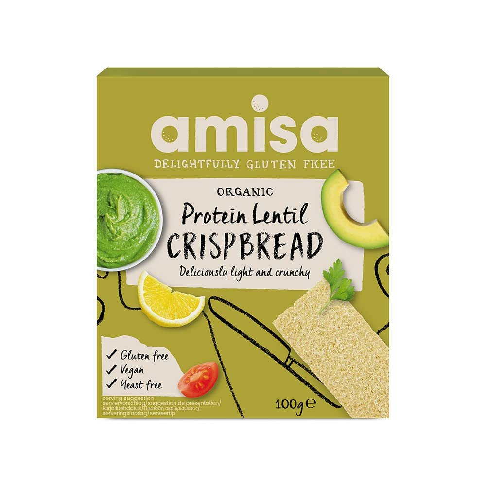 Correct Title: Amisa Organic Gluten-Free Protein Lentil Crispbread, 100g - Yeast Free & Low Carb - Plant-Based Protein - The Perfect Vegan Snack