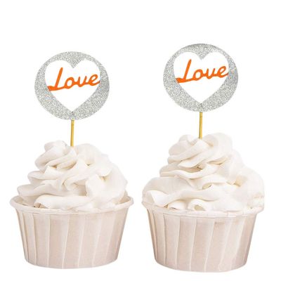 Darling Souvenir Glitter Heart & Love Wedding Cupcake Toppers Party Dessert Decorations - Pack Of 40