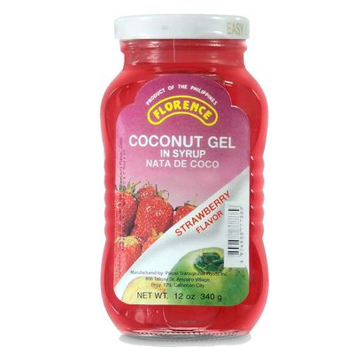 Florence Jarred Gel and Beans in Syrup (Coconut Gel Nata de Coco Strawberry Flavored, 2 Pack)