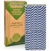 10 Inch Long Disposable Drinking Straws Paper - Navy Blue Striped, 100 Counts - 100% Biodegradable view 1