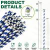10 Inch Long Disposable Drinking Straws Paper - Navy Blue Striped, 100 Counts - 100% Biodegradable view 3