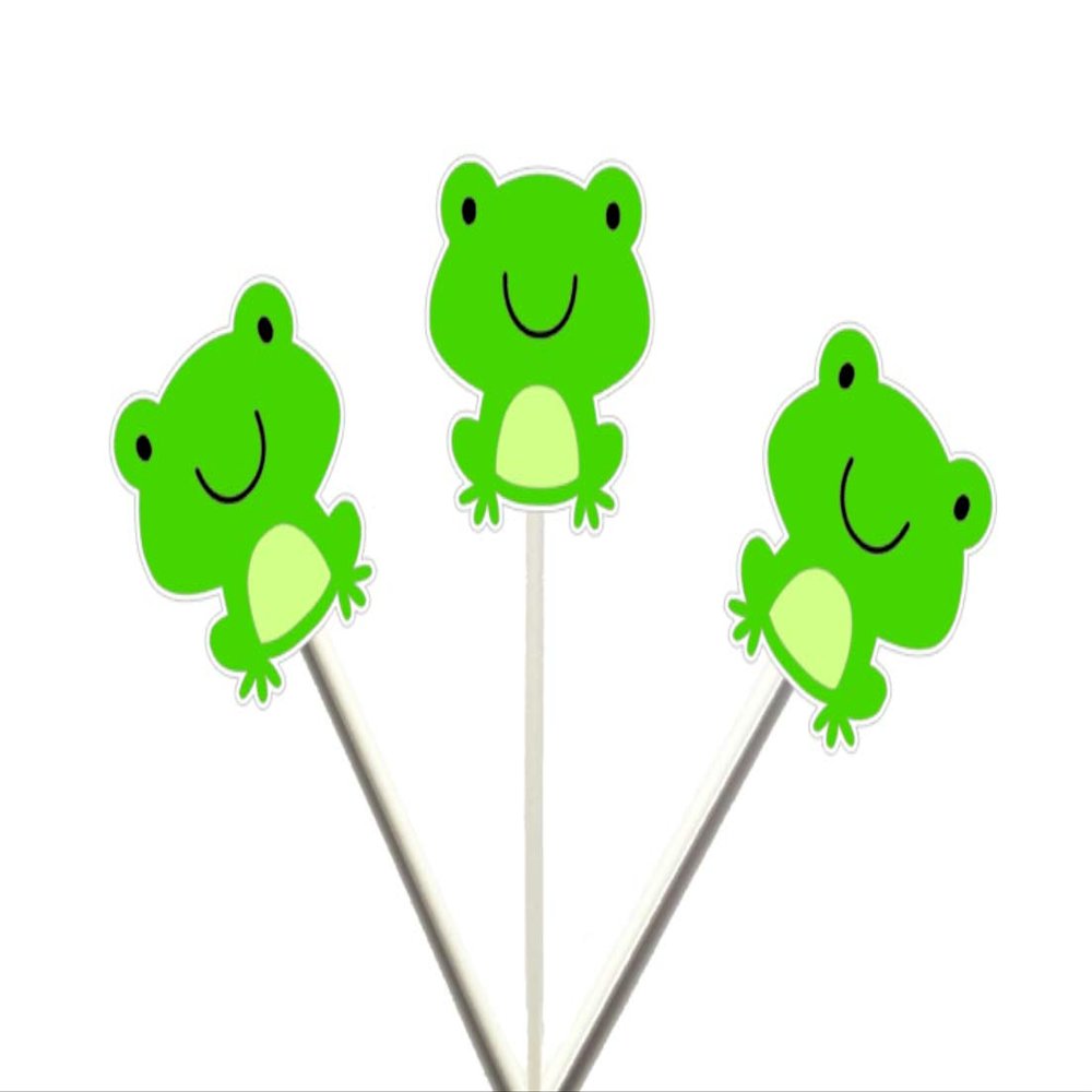 12 Count - FROG CUPCAKE TOPPERS, Frog Birthday Party, Frog Baby Shower, Frog Party Supplies, Frog Cake Toppers