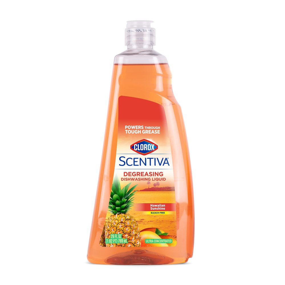 Clorox Scentiva Liquid Dish Soap, Hawaiian Sunshine Scent - Dishwashing Detergent Cuts Through Grease - A Powerful Clean You Can Trust, 26 Fl Oz