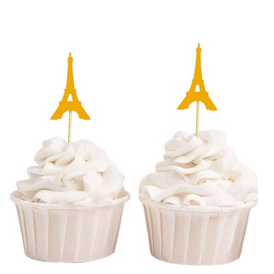 Darling Souvenir Eiffel Tower Cupcake Toppers Wedding Party Dessert Decorations - Pack Of 40