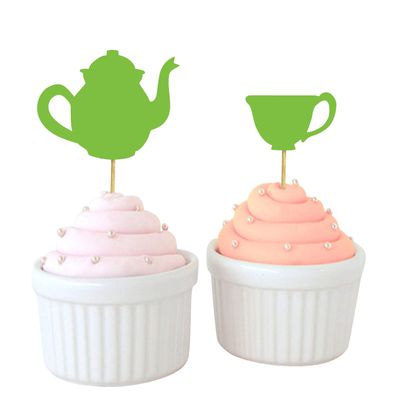 Darling Souvenir Bridal Shower Tea Party Cupcake Topper Birthday Dessert Decorations Tea Kettle Cup Cupcake Toppers - Pack Of 40