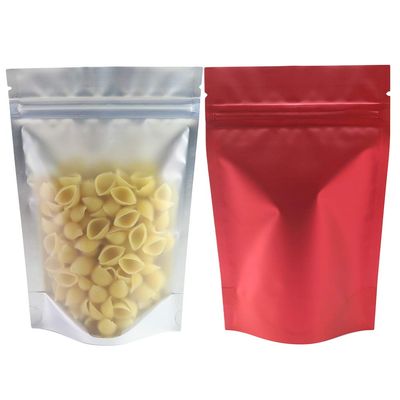 100pcs Frosted Clear Window Stand Up Colored Metallic Foil Resealable Zipper Seal Bags (Red, Standup | 7.5oz)