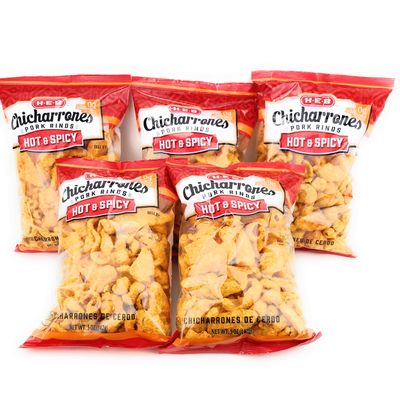 HEB Chicharrones Pork Rinds HOT & SPICY Flavor (Pack of 5) | Keto Snacks, Low Carb, High Protein, Gluten Free | Large 5oz Bags