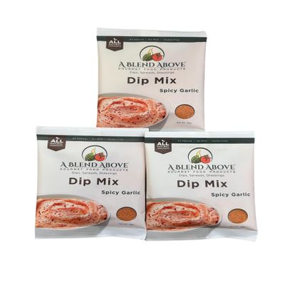 A Blend Above Spicy Garlic Dip Mix for Gourmet Appetizers for Parties, 1 oz Packet (3 Pack), Spicy Dip, Gluten-Free, No MSG, All Natural, No Preservatives, Vegetable Dip, Keto Friendly, Low Carb, Easy to Make