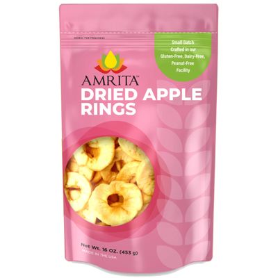 Amrita Dried Apple Rings 16 oz | No Sugar Added, Vegan, non-GMO, Gluten, Peanut, Soy and Dairy Free| Packed Fresh in Resealable Bags | Dehydrated Apples for Baking or Snacking