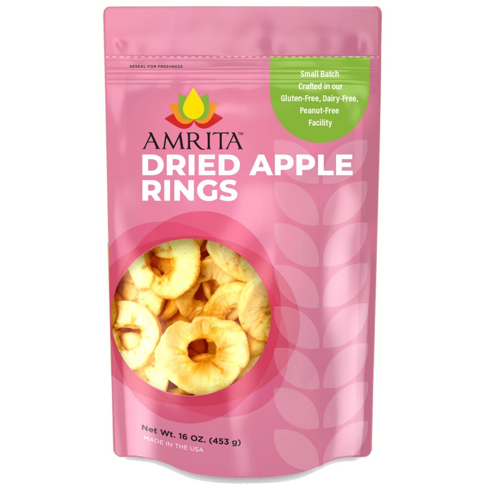 Amrita Dried Apple Rings 16 oz | No Sugar Added, Vegan, non-GMO, Gluten, Peanut, Soy and Dairy Free| Packed Fresh in Resealable Bags | Dehydrated Apples for Baking or Snacking