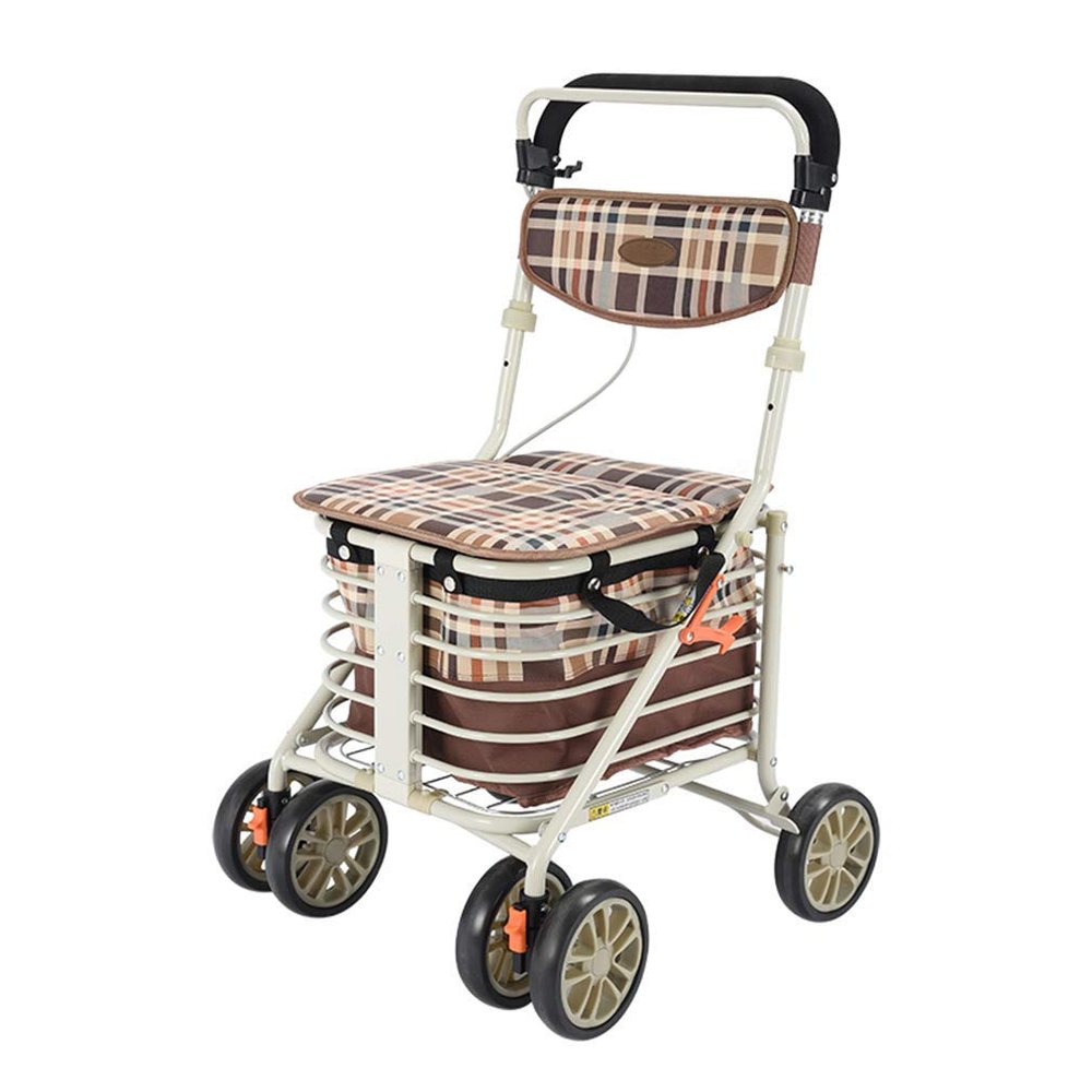 Heavy Duty Shopping Cart with Seat, 4 Wheels Medical Walking Aids Foldable, Drive Rollator Walker Lightweight Quality Aluminum Alloy Frame, Used for Seniors Walking, A