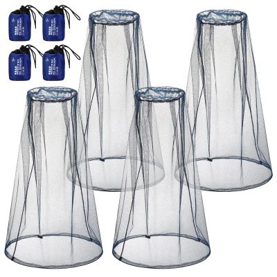 HESTYA 4 Pack Mosquito Bug Net Mesh for Head Mosquito Net Face Fly Netting Hood from Insect Bugs Gnats for Outdoor(Dark Blue)