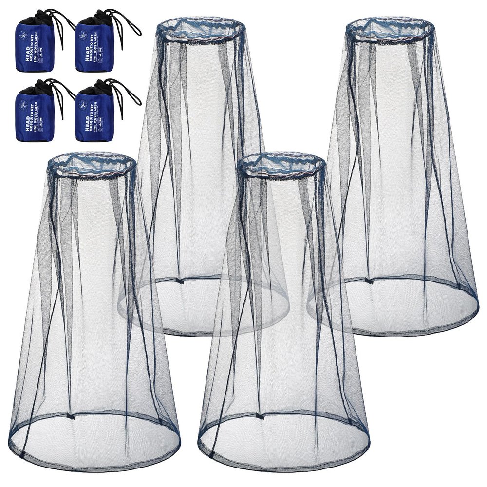 HESTYA 4 Pack Mosquito Bug Net Mesh for Head Mosquito Net Face Fly Netting Hood from Insect Bugs Gnats for Outdoor(Dark Blue)
