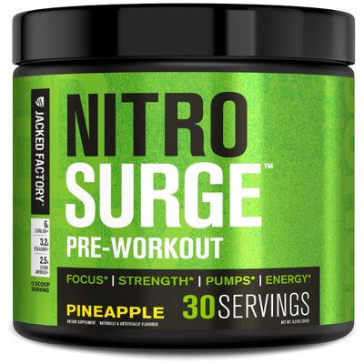 Jacked Factory NITROSURGE Pre Workout Supplement - Endless Energy, Instant Strength Gains, Clear Focus, Intense Pumps - NO Booster & Powerful Preworkout Energy Powder - 30 Servings, Pineapple