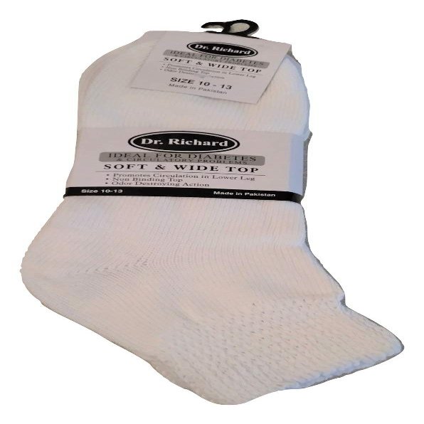 6 pair Extra Wide White Diabetic Socks 10-13 Loose fit Non Binding Dr. Robert