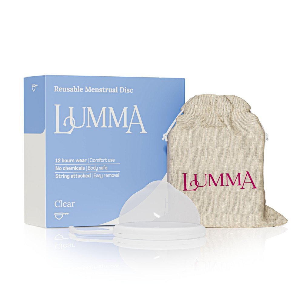 LUMMA Menstrual Disc | Includes Carrying Pouch and Silicone String for Easy Removal | Comfortable & Sustainable Choice to Tampons | Reusable Medical Grade Silicone,Leak-Proof |Transparent,Short-Cervix