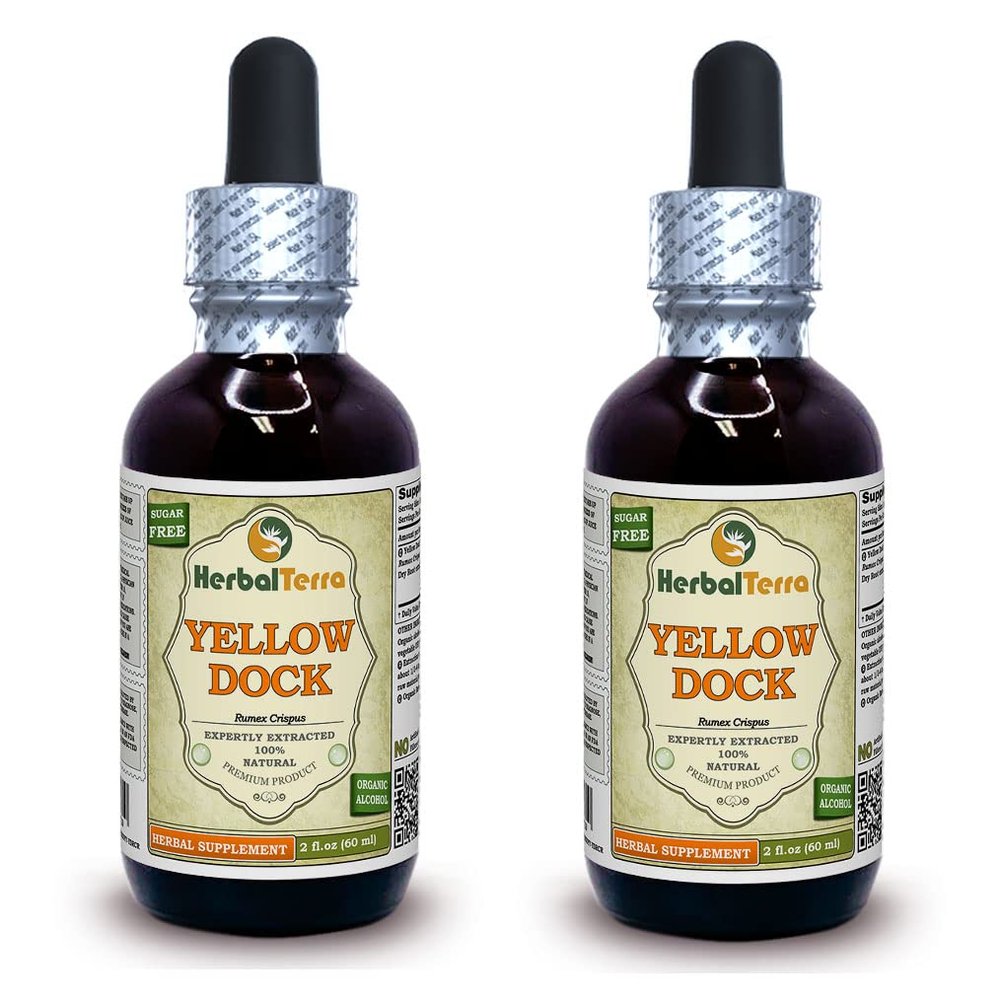 Yellow Dock (Rumex crispus) Tincture, Organic Dried Roots Liquid Extract (Brand Name: HerbalTerra, Proudly Made in USA) 2x2 fl.oz (2x60 ml)