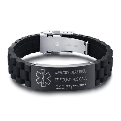 XUANPAI Personalized Engraving Silicone Adjustable Medical Bracelets Sport Emergency ID Bracelets for Men Women