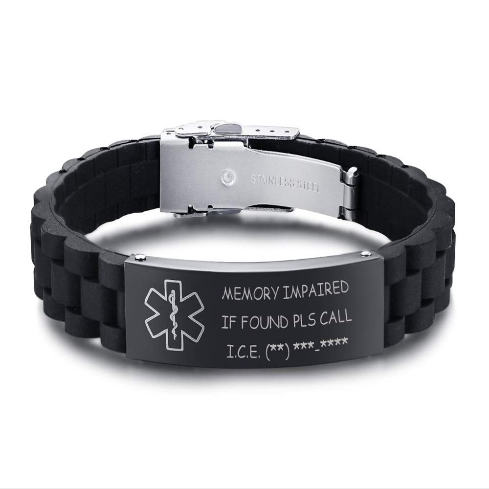 XUANPAI Personalized Engraving Silicone Adjustable Medical Bracelets Sport Emergency ID Bracelets for Men Women