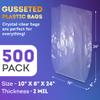 APQ Supply Clear Gusseted Poly Bags, 10 x 8 x 24 Inches. Pack of 500 Side Gusseted Plastic Bags with Open Top. Crystal Clear Baggies for Treats. Tear-Resistant 2 Mil Polyethylene Flat Bottom Bag view 2