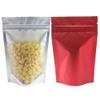 100pcs Frosted Clear Window Stand Up Colored Metallic Foil Resealable Zipper Seal Bags (Red, Standup | 2oz) view 1