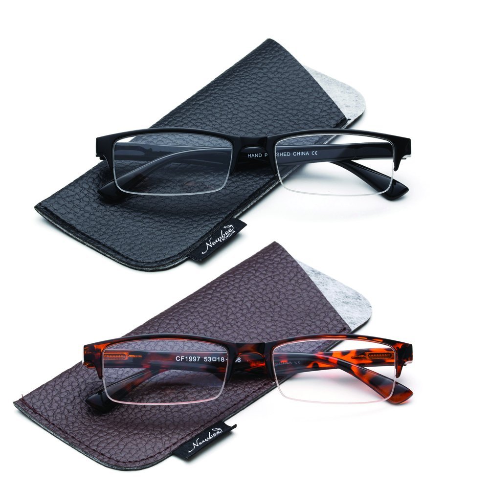2 Pack Semi-Rimless Reaing Glasses Stylish Look Light Weight with Carring Pouches