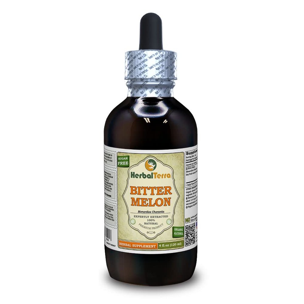 Bitter Melon (Momordica Charantia) Tincture, Organic Dried Fruit Liquid Extract (Brand Name: HerbalTerra, Proudly Made in USA) 4 fl.oz (120 ml)