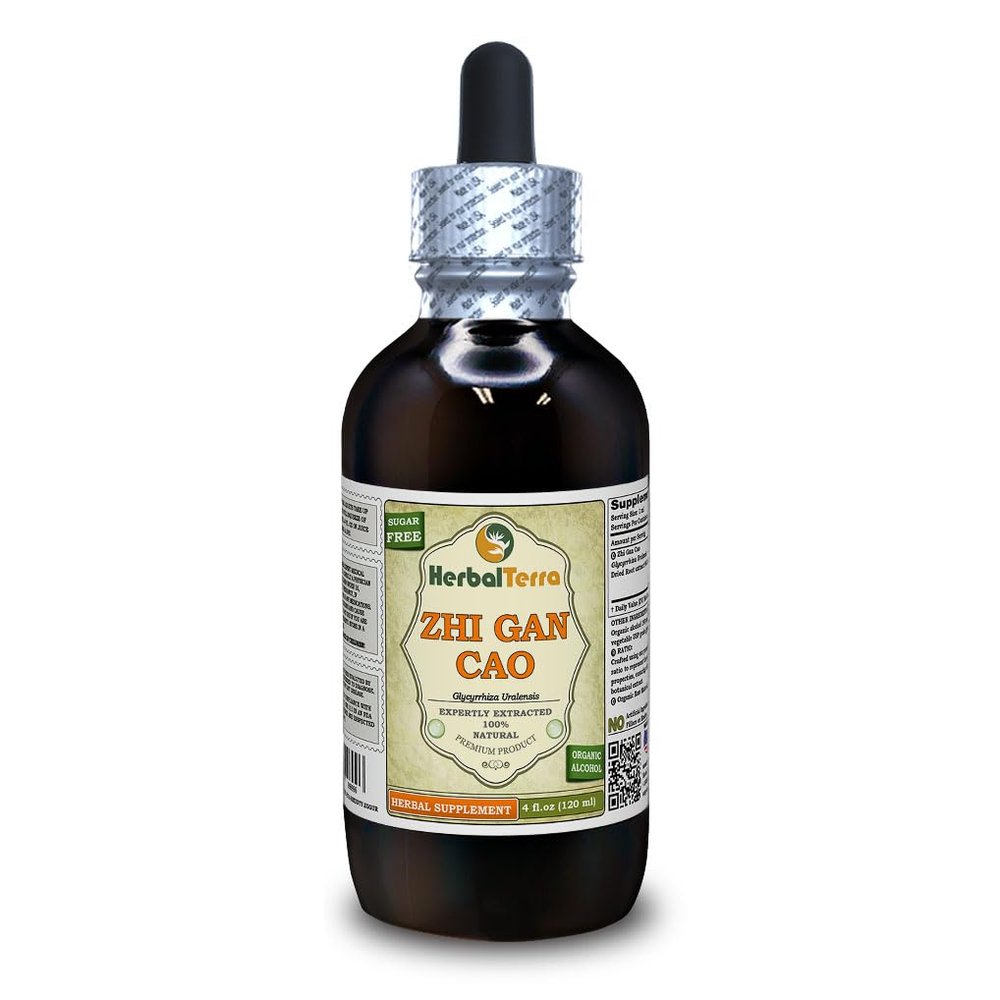 Zhi Gan Cao (Glycyrrhiza Uralensis) Tincture, Organic Dried Processed Root Powder Liquid Extract (Brand Name: HerbalTerra, Proudly Made in USA) 4 fl.oz (120 ml)