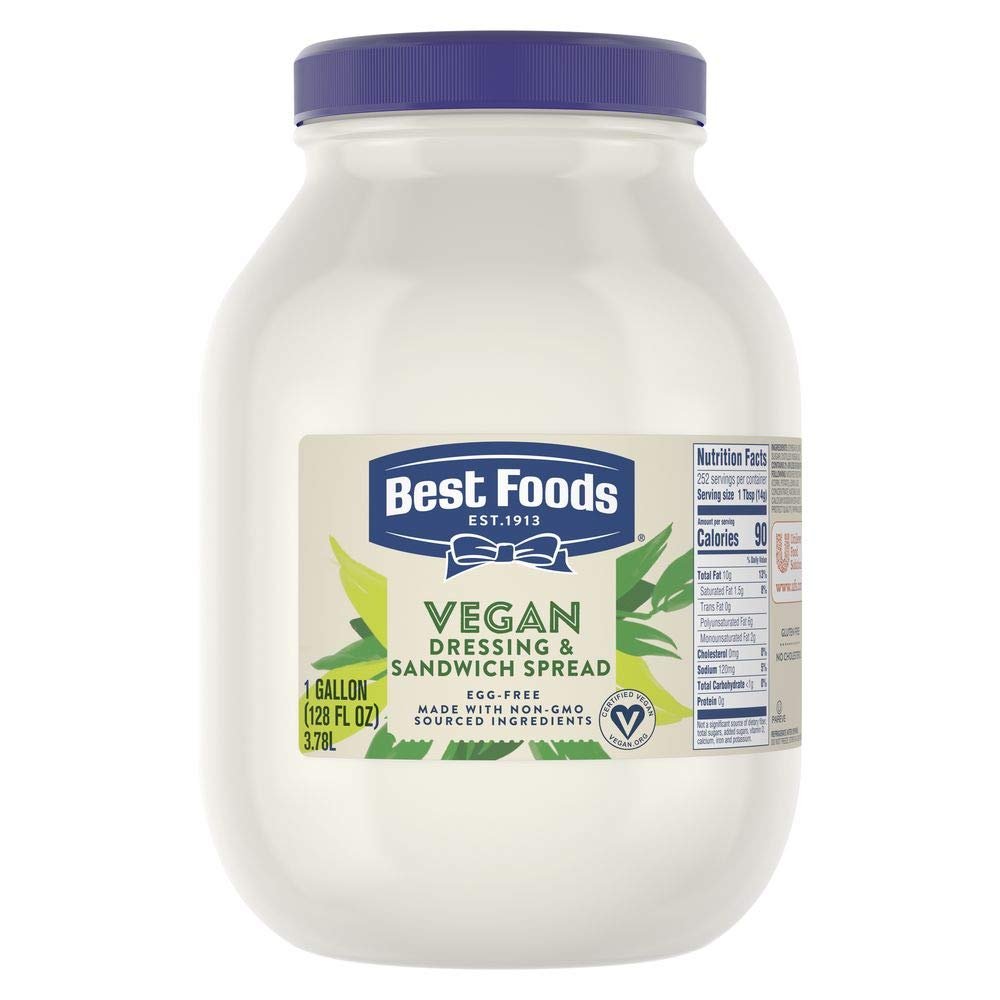 Best Foods Vegan Mayonnaise Jar Made with Non GMO Sourced Ingredients, No Artificial Flavors or Colors, No Cholesterol, Gluten Free, 1 gallon, Pack of 4