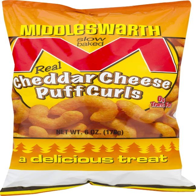 Middleswarth Real Cheddar Cheese Puff Curls- 6 oz. Bags (3 Bags)
