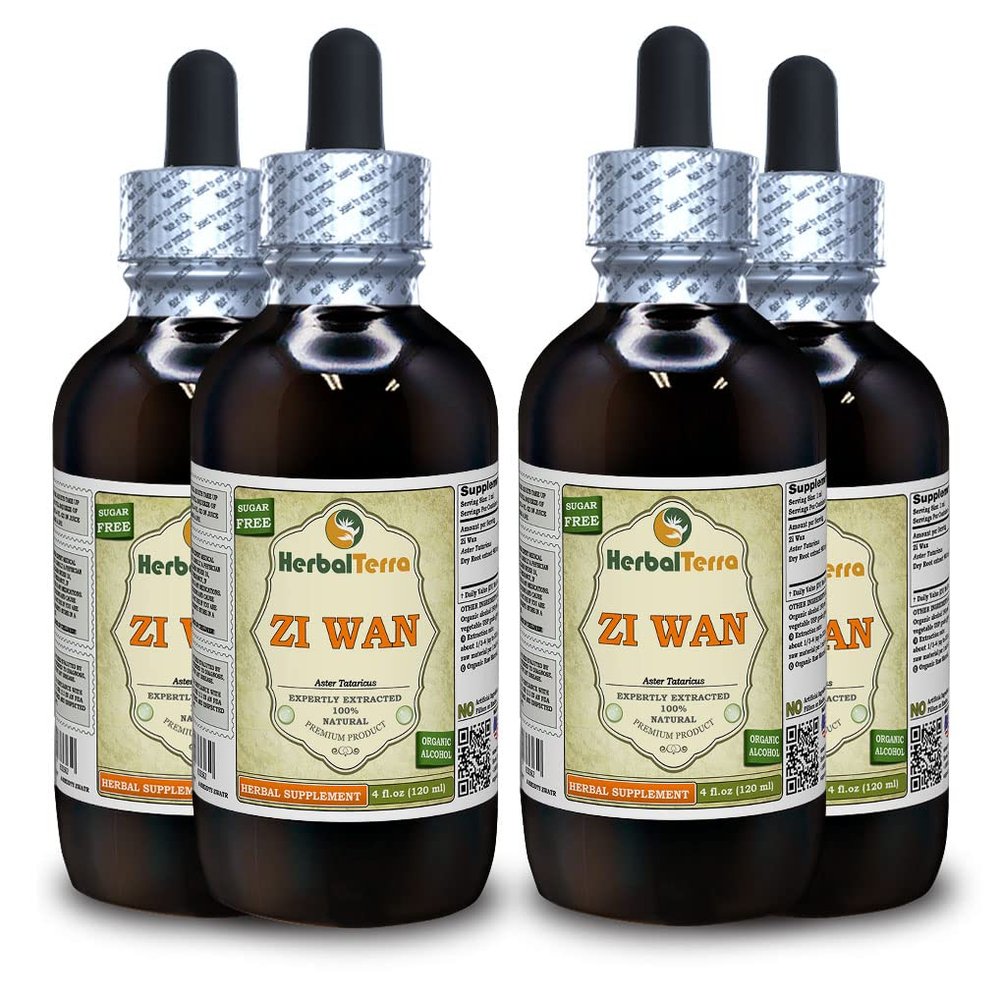 Zi Wan, Purple Aster (Aster Tataricus) Tincture, Organic Dried Root Powder Liquid Extract (Brand Name: HerbalTerra, Proudly Made in USA) 4x4 fl.oz (4x120 ml)