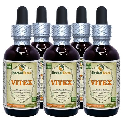 Vitex (Vitex Agnus-Castus) Tincture, Organic Dried Berries Liquid Extract (Brand Name: HerbalTerra, Proudly Made in USA) 5x2 fl.oz (5x60 ml)