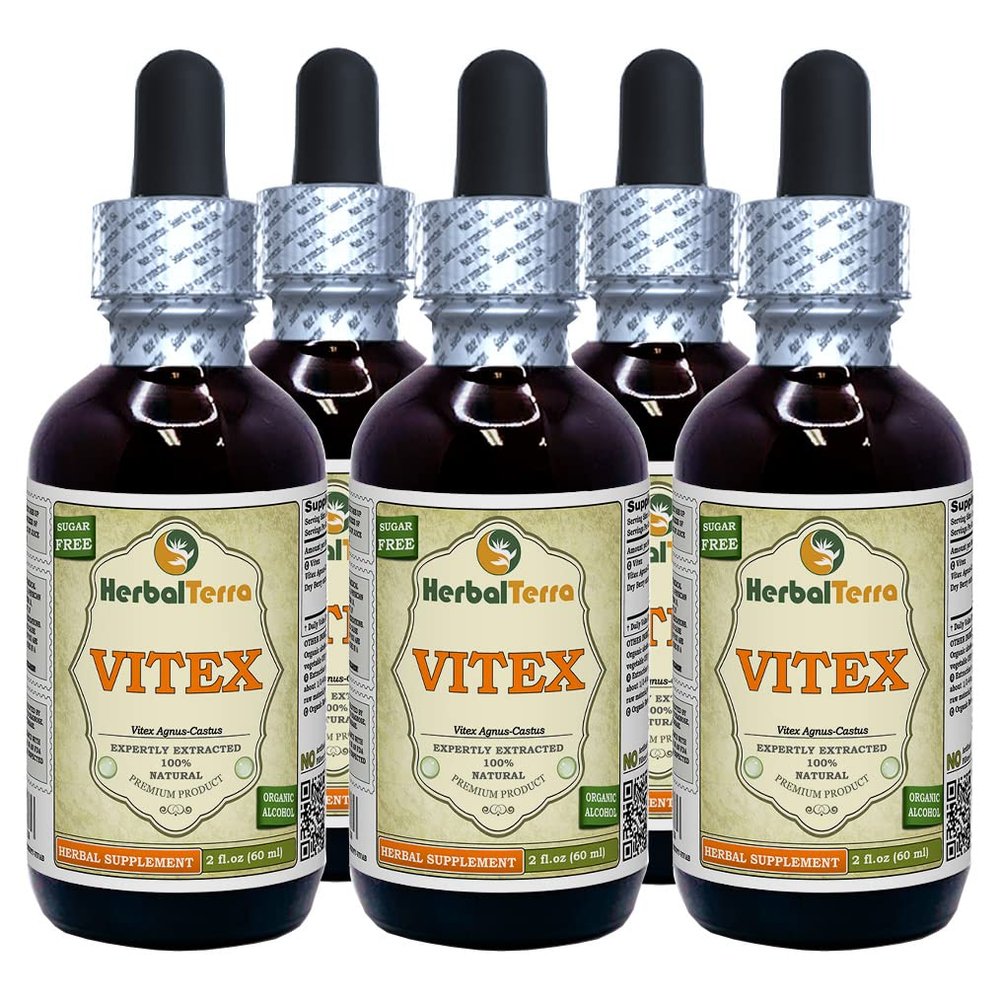 Vitex (Vitex Agnus-Castus) Tincture, Organic Dried Berries Liquid Extract (Brand Name: HerbalTerra, Proudly Made in USA) 5x2 fl.oz (5x60 ml)