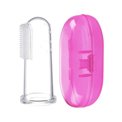 AKOAK 1 Pack Useful Baby Finger Toothbrush Soft Silicone Training Toothbrush with Storage Box, Baby Teeth Cleaning Massage Oral Care (Pink)