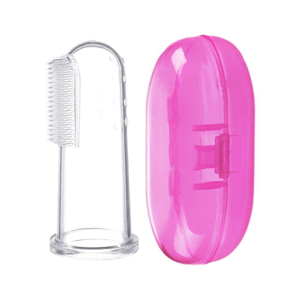AKOAK 1 Pack Useful Baby Finger Toothbrush Soft Silicone Training Toothbrush with Storage Box, Baby Teeth Cleaning Massage Oral Care (Pink)
